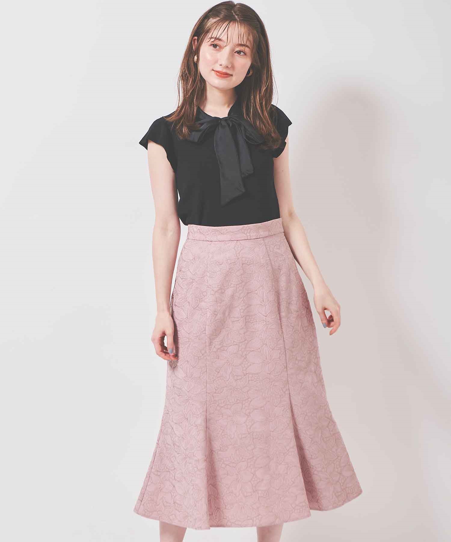 【SALE】花柄刺繍マーメイドスカート(32ピンク-３６)