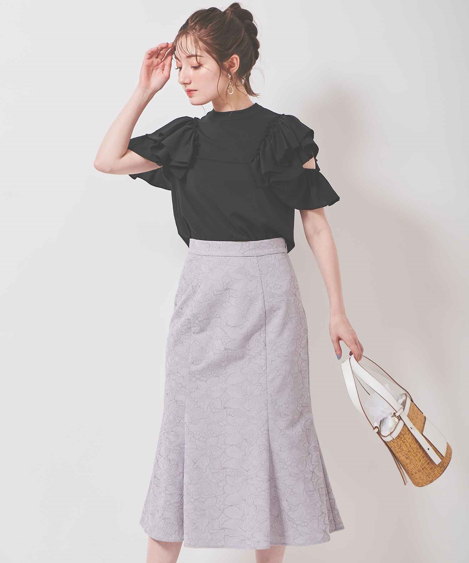【SALE】花柄刺繍マーメイドスカート(72サックス-３６)