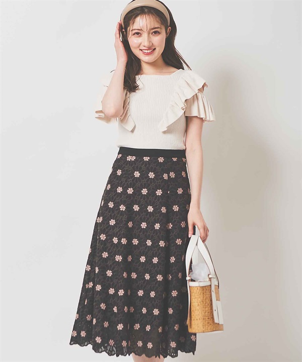【SALE】花柄刺繍スカート