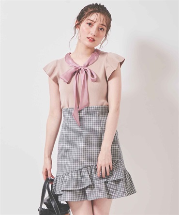 【SALE】ラッフル台形スカート(03白黒-３６)
