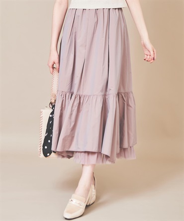 裾チュールタフタフレアスカート(32ピンク-３６)