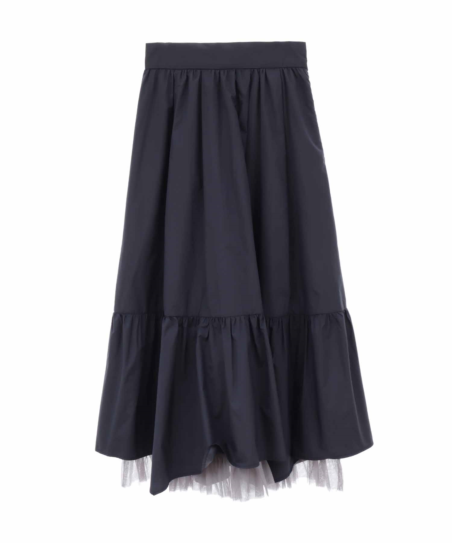 裾チュールタフタフレアスカート(70ネイビー-３６)