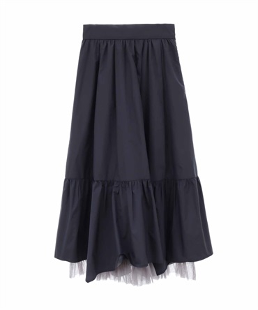 裾チュールタフタフレアスカート(70ネイビー-３８)