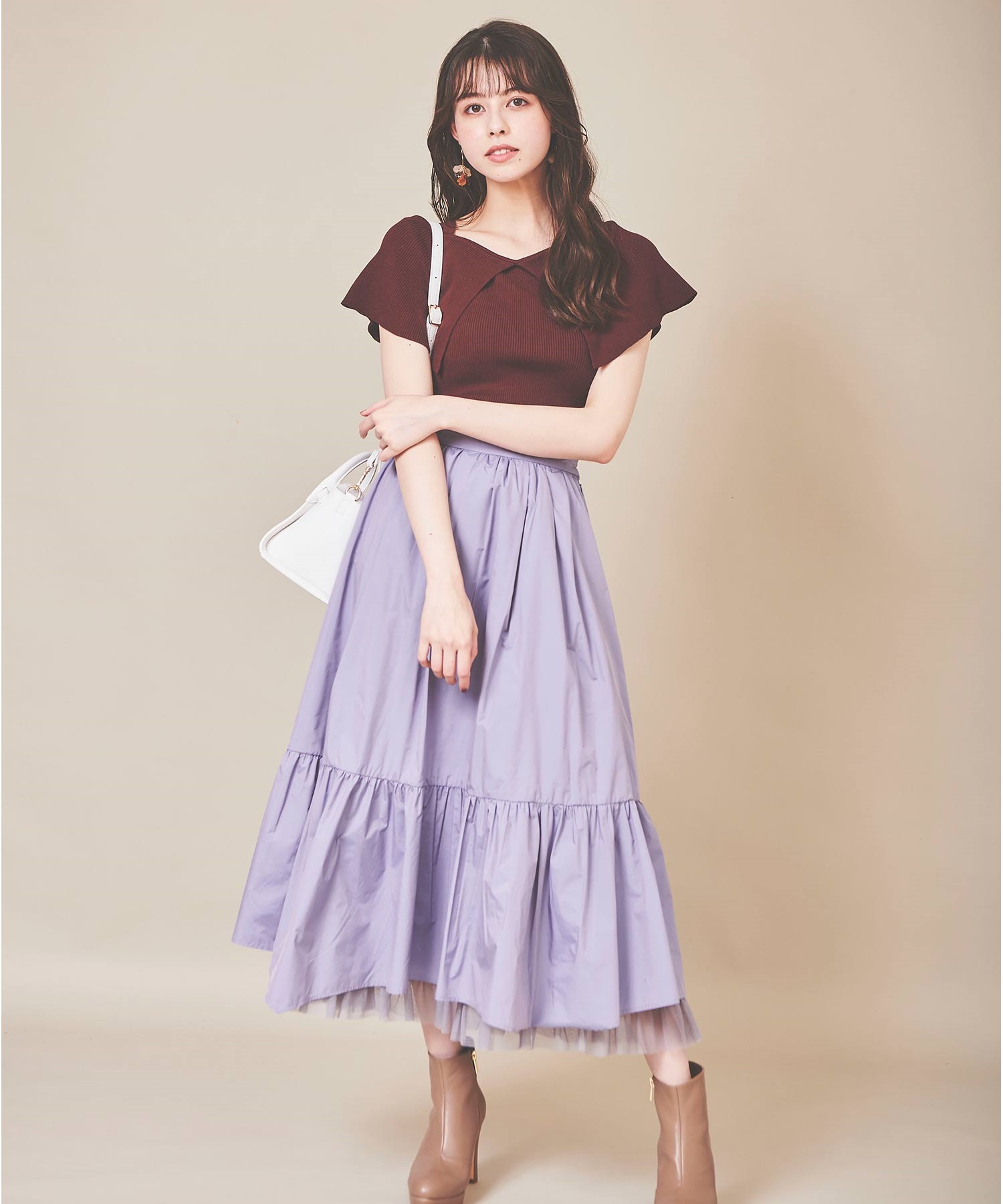 【SALE】裾チュールタフタフレアスカート
