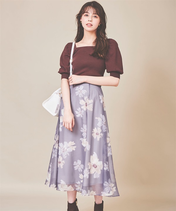 【SALE】水彩花柄フレアスカート