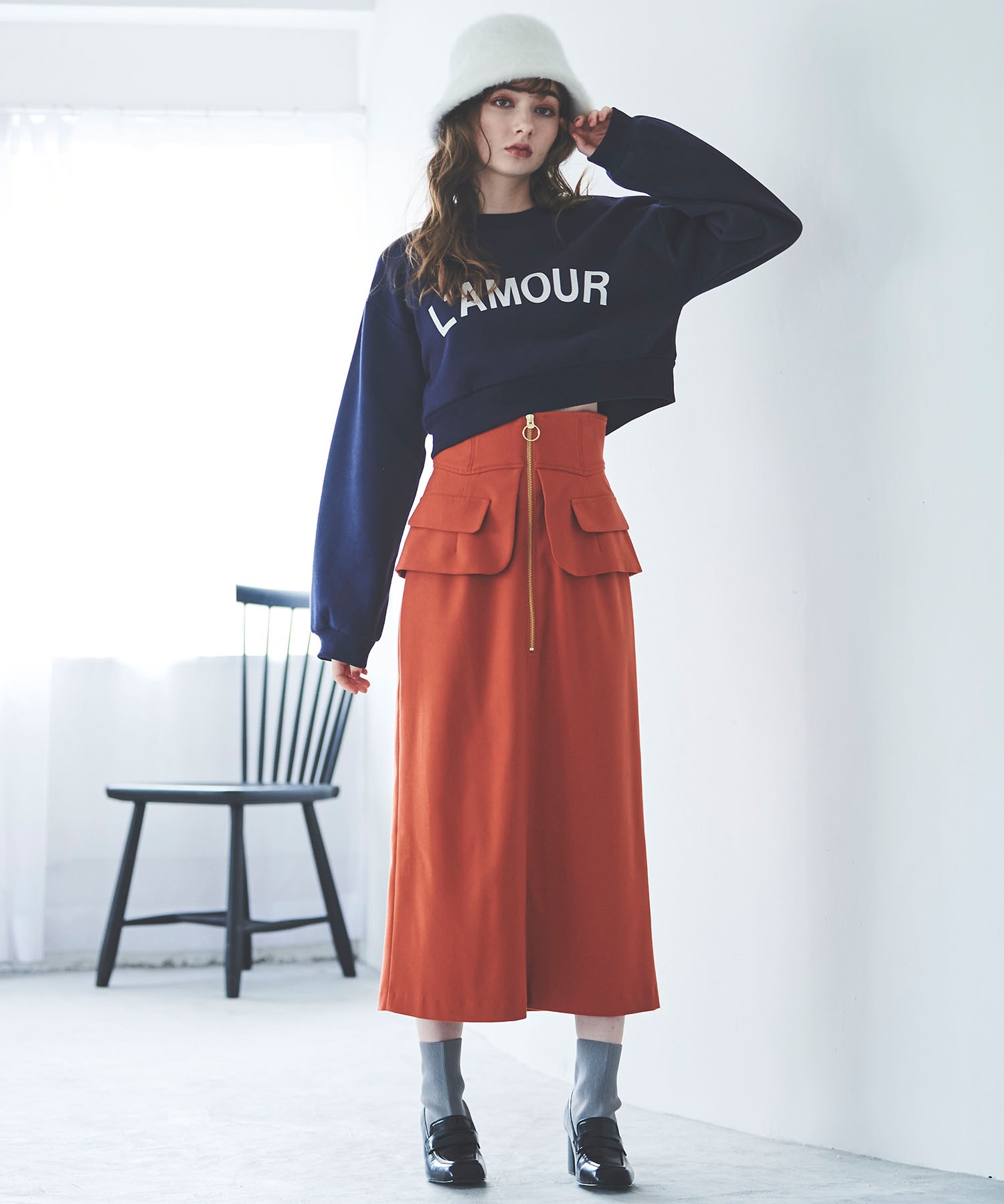 【SALE】ペプラムデザインスカート(41オレンジ-３６)