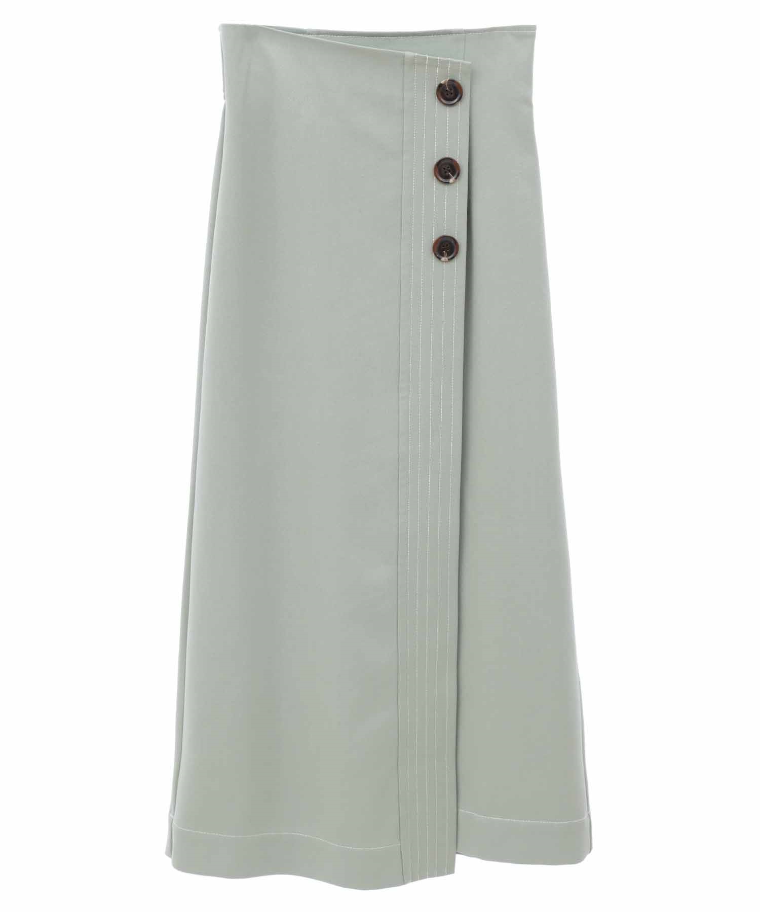 【SALE】フロントボタン配色ステッチスカート(61グリーン-３６)