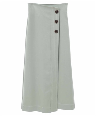 【SALE】フロントボタン配色ステッチスカート(61グリーン-３８)