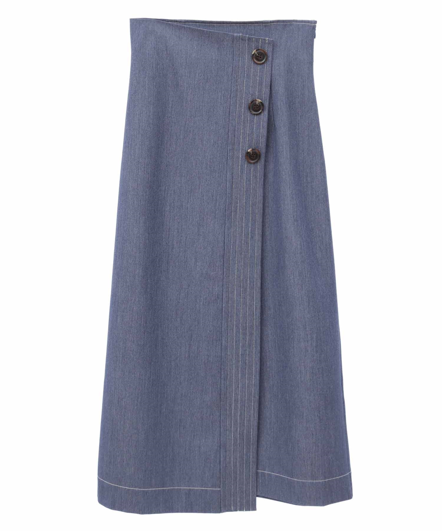 【SALE】フロントボタン配色ステッチスカート(73インディゴ-３６)