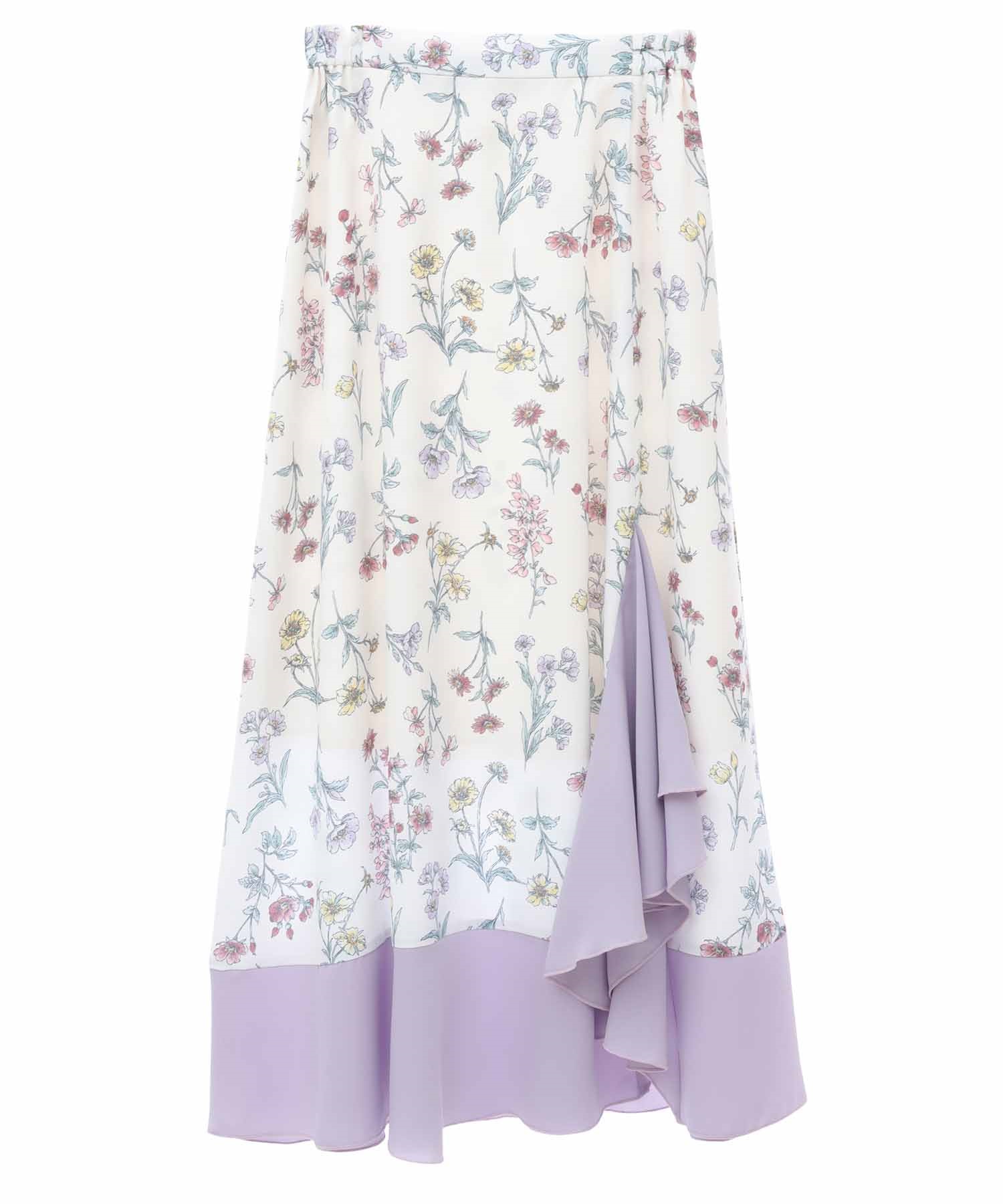 【SALE】ボタニカルフラワー配色スカート(01オフホワイト-３６)