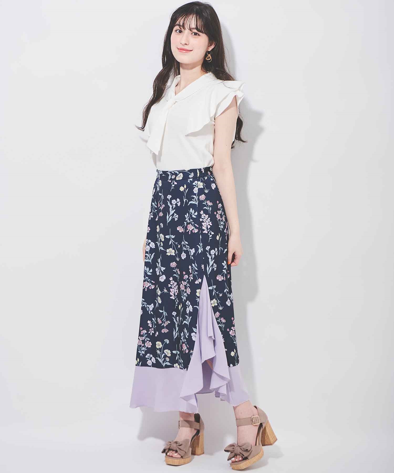 【SALE】ボタニカルフラワー配色スカート