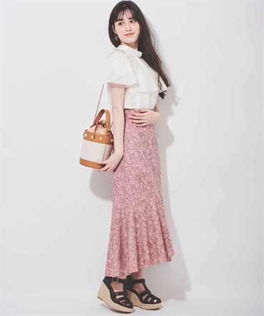 【SALE】フラワー刺繍マーメイドスカート(32ピンク-３８)