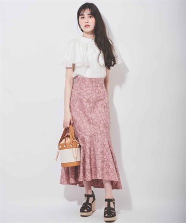 【SALE】フラワー刺繍マーメイドスカート