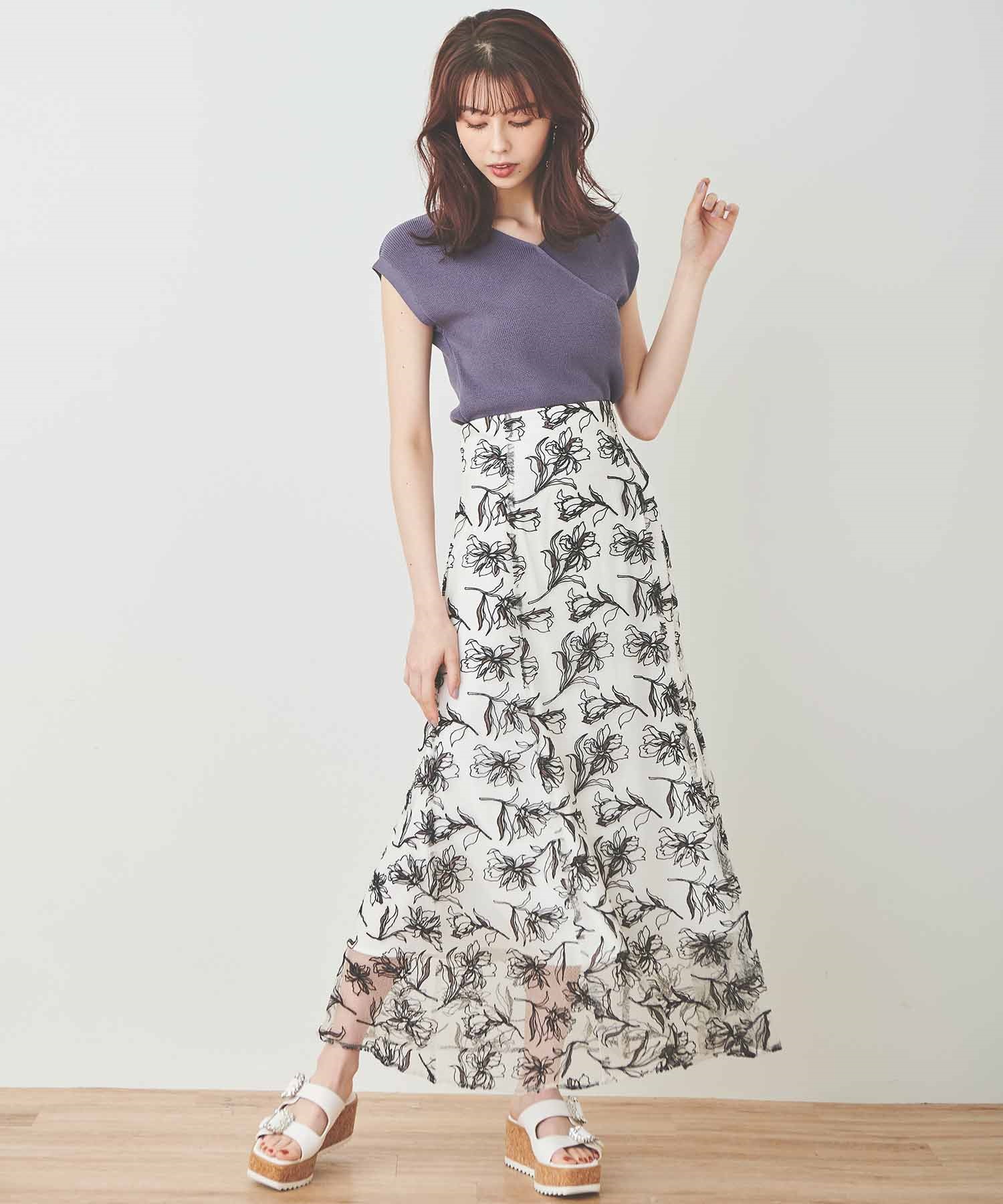 チュール刺繍スカート(00ブラック-３６)