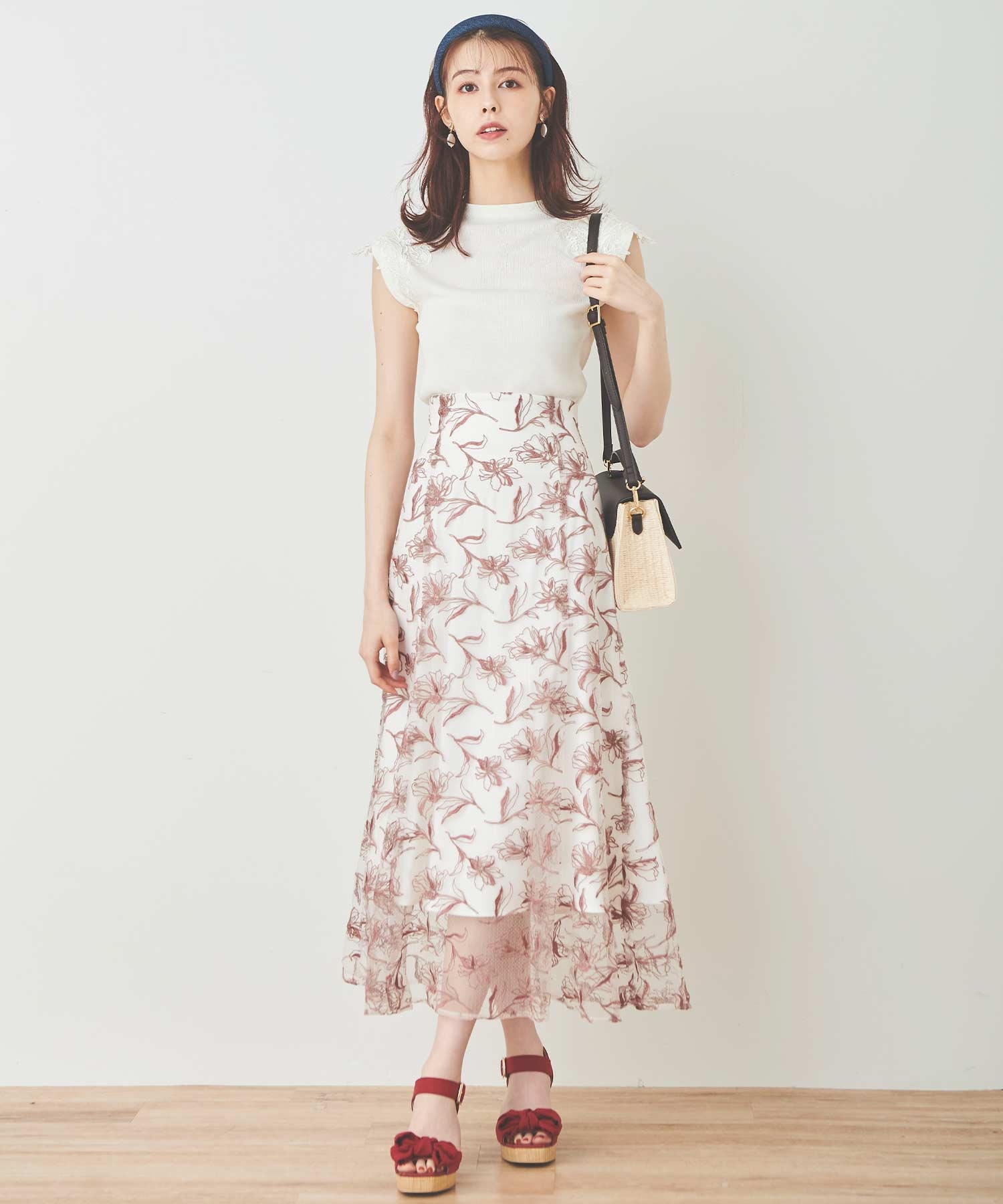 チュール刺繍スカート(32ピンク-３６)