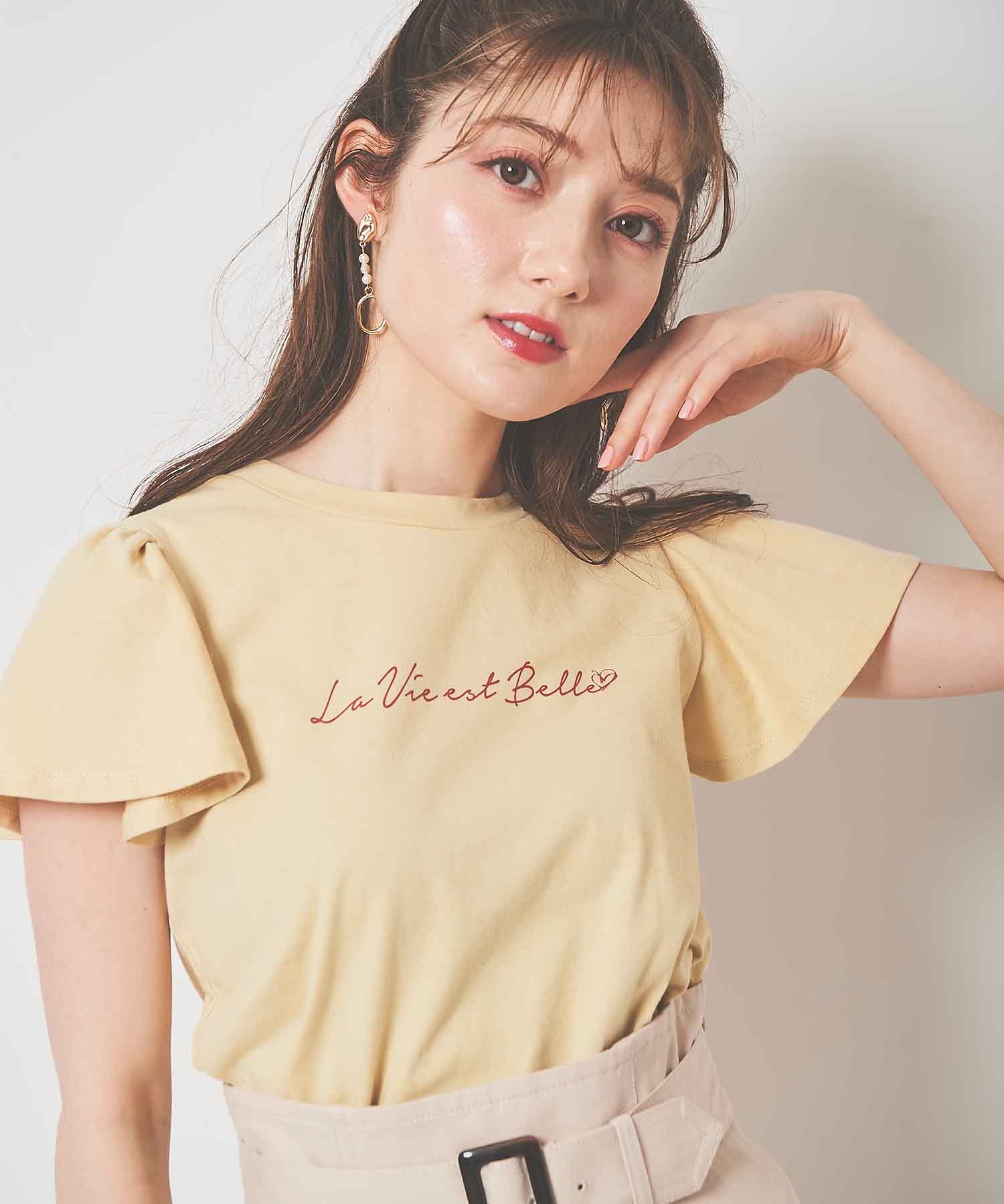 【SALE】フリル袖ロゴＴシャツ(51イエロー-３６)