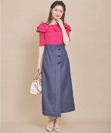 USEDセンソユニコ 萌モユル ステッチがアクセントのモード感あるロングスカート